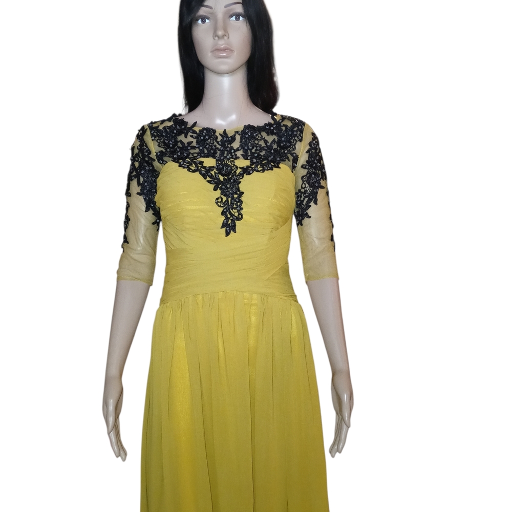 Elegant Yellow and Black Lace Dress
